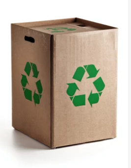 Recycling cardboard box with green recycle symbol